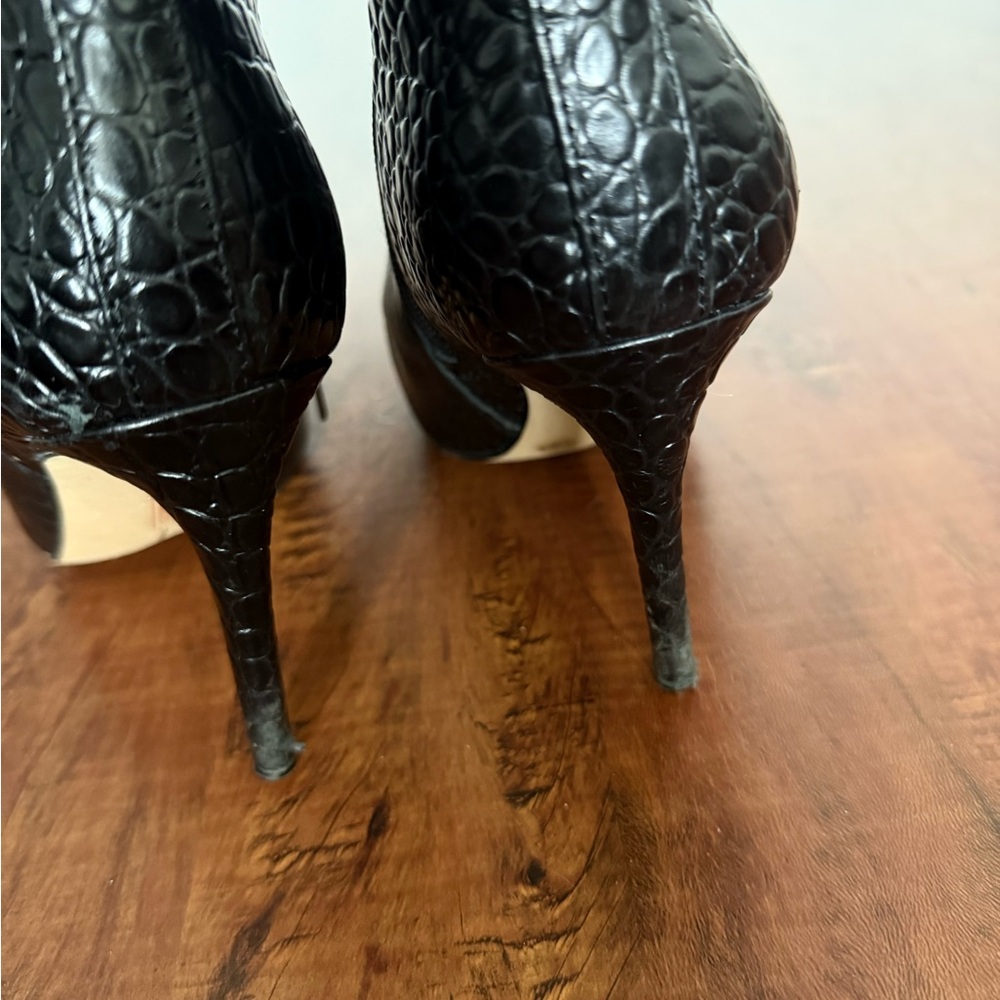 Vince Camuto Black Croc-Embossed Knee-High Boots - Picture 3 of 9